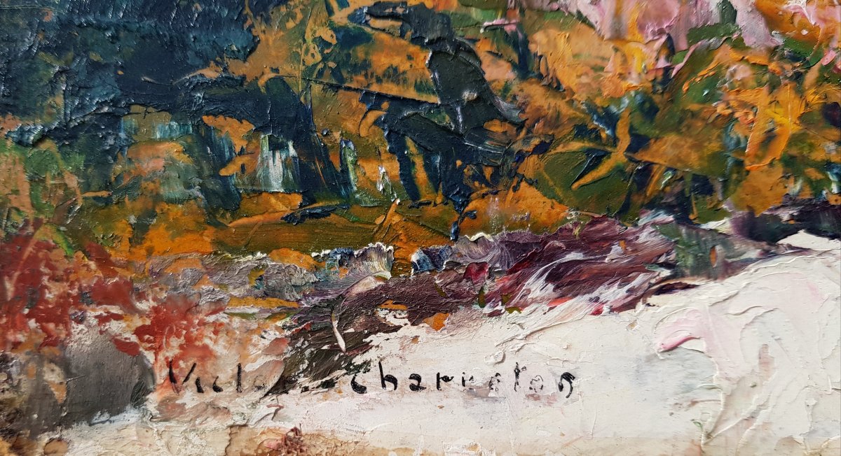 Victor Charreton - Oil On Cardboard - Snowy Landscape-photo-3