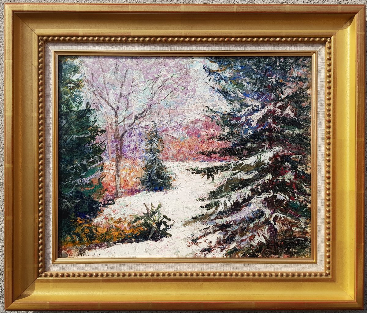 Victor Charreton - Oil On Cardboard - Snowy Landscape