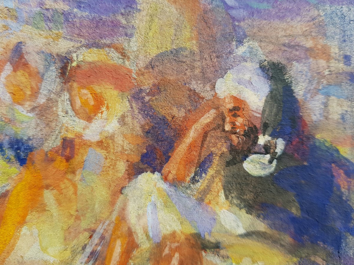 Etienne DINET - Gouache orientaliste - Feu de camp-photo-2