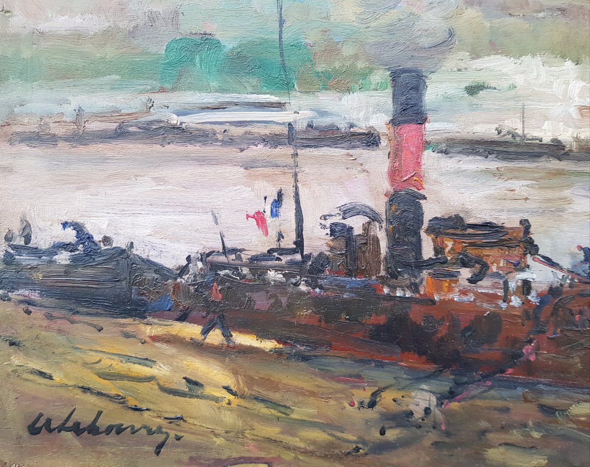 Albert Lebourg - Oil On Panel - Boats In Rouen-photo-3