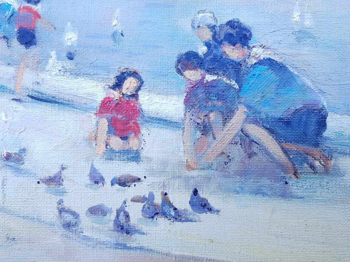 Jules René HERVÉ - HUILE SUR TOILE 38 x 46 cms - ENFANTS AU JARDIN DES TUILERIES, PARIS  -photo-2