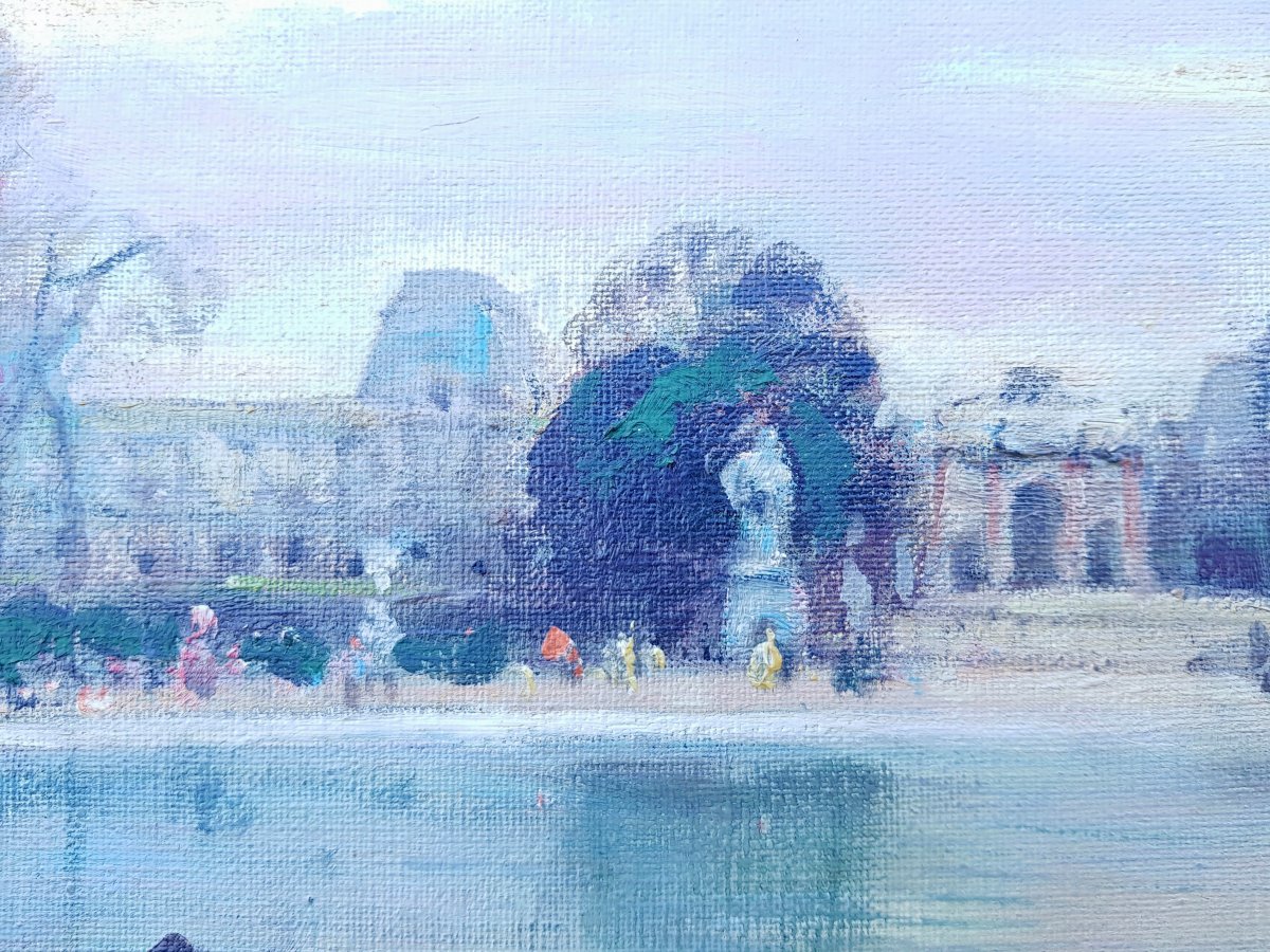 Jules René HERVÉ - HUILE SUR TOILE 38 x 46 cms - ENFANTS AU JARDIN DES TUILERIES, PARIS  -photo-5