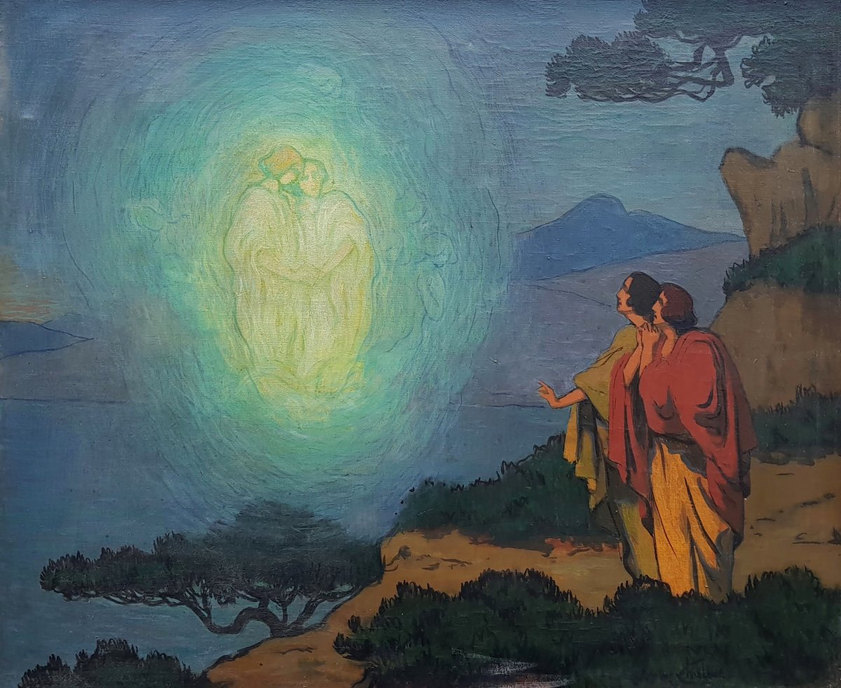 Maurice CHABAS - GRAND TABLEAU SYMBOLISTE - VISION D'AMES CÉLESTES - c.1920