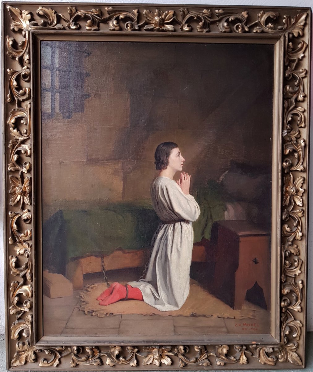 Charles-Henri MICHEL - JEANNE D'ARC PRIANT DANS SA CELLULE A ROUEN - HUILE SUR TOILE - 1904