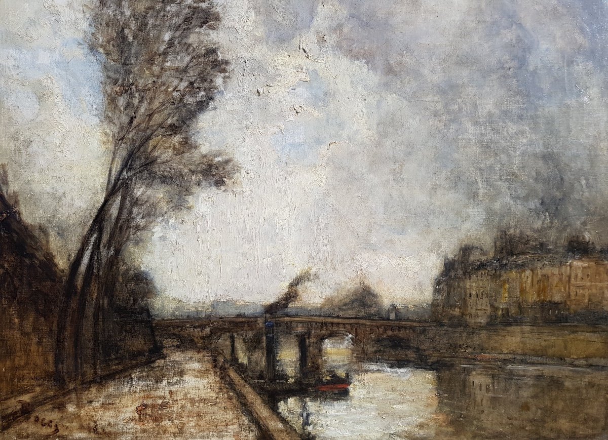 Frank Boggs - American Impressionist - The Seine At Pont-neuf, Paris - Large Oil On Canvas -photo-2
