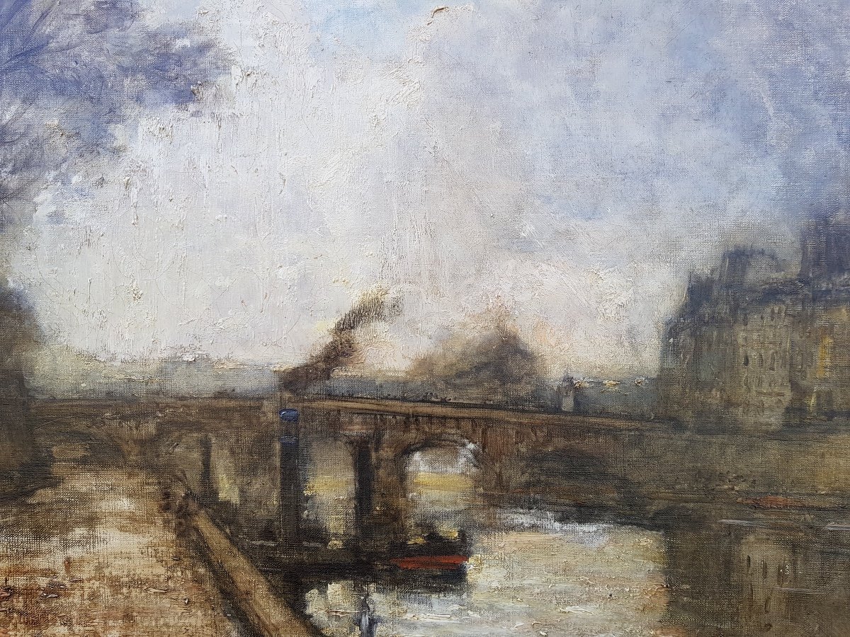 Frank Boggs - American Impressionist - The Seine At Pont-neuf, Paris - Large Oil On Canvas -photo-3