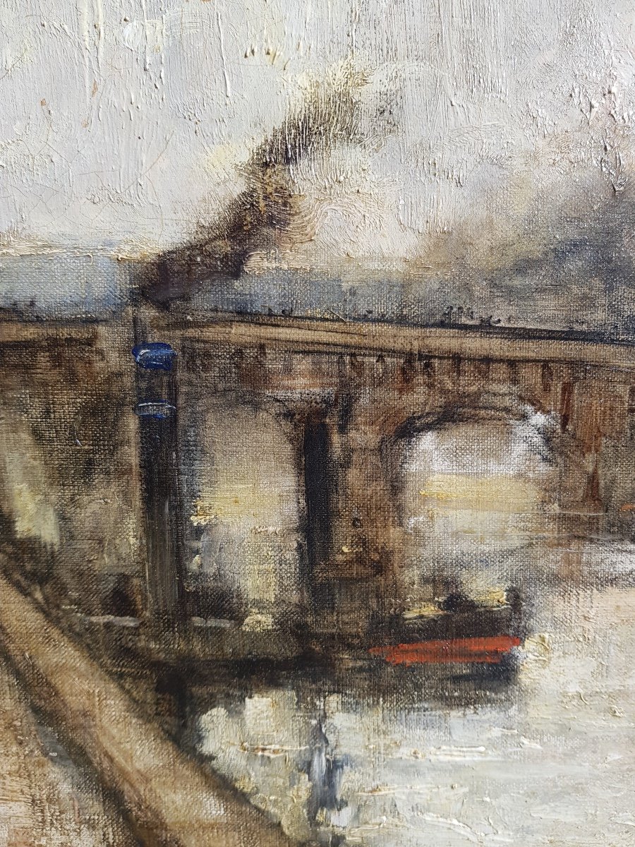 Frank Boggs - American Impressionist - The Seine At Pont-neuf, Paris - Large Oil On Canvas -photo-3