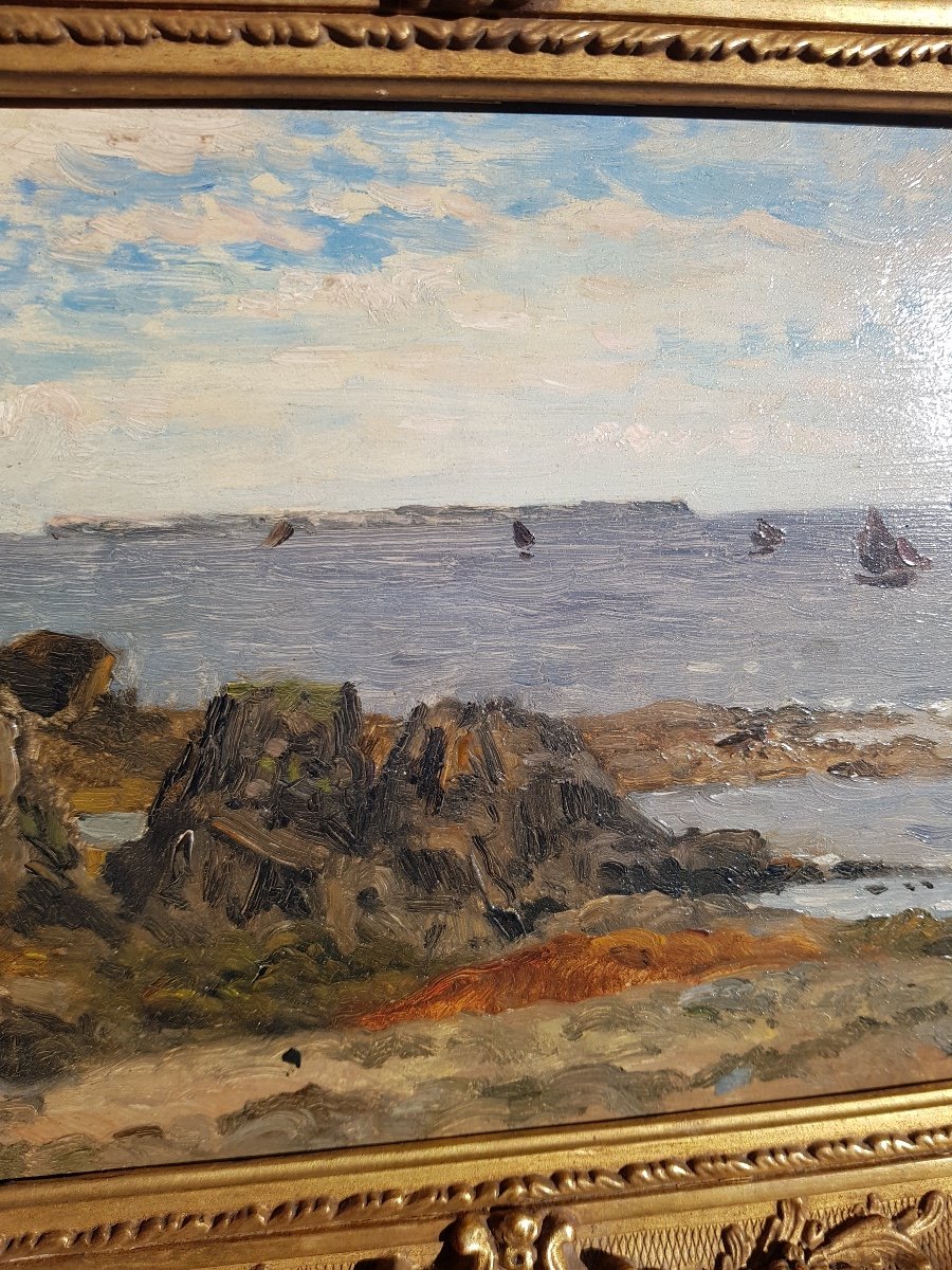 Hippolyte-camille Delpy - Sailboats At Sea - Rare Oil On Panel - C.1880-photo-3