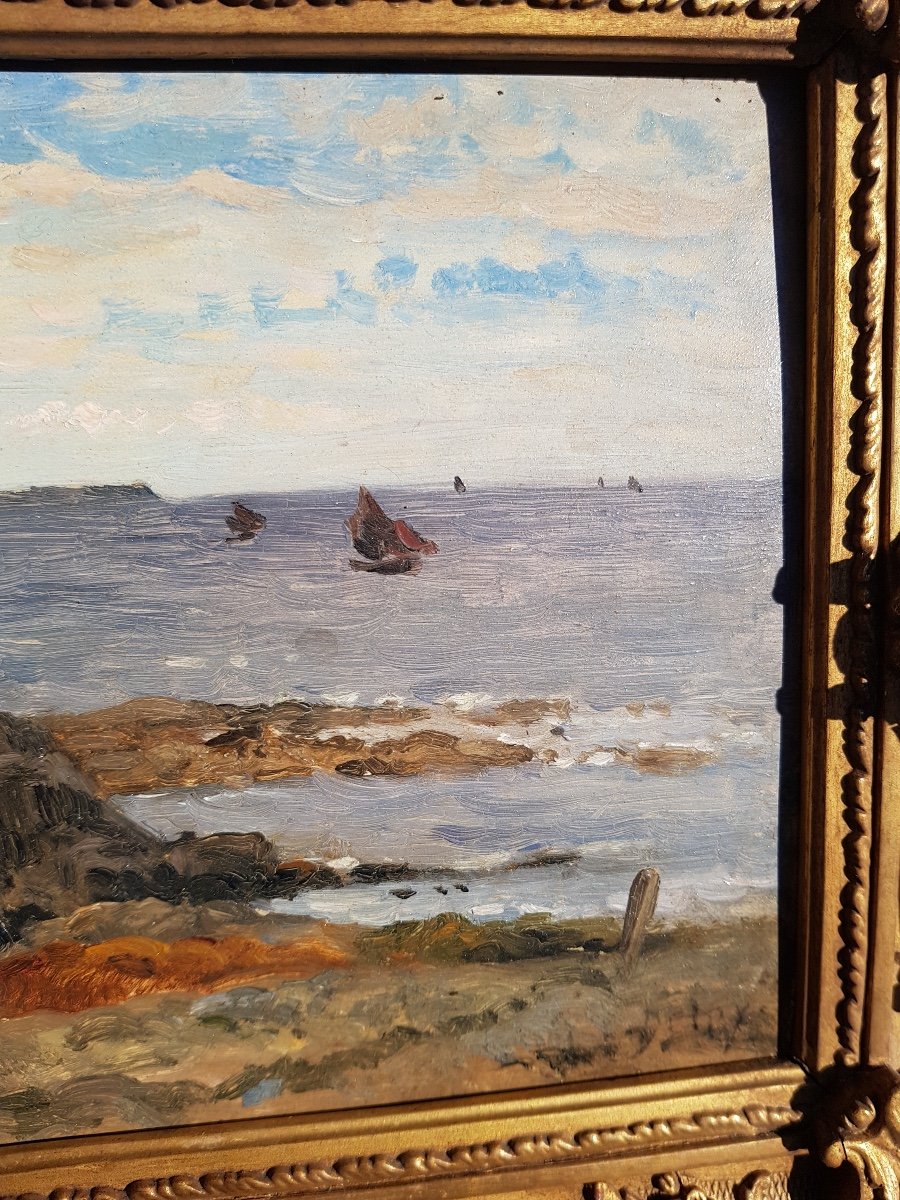 Hippolyte-camille Delpy - Sailboats At Sea - Rare Oil On Panel - C.1880-photo-4