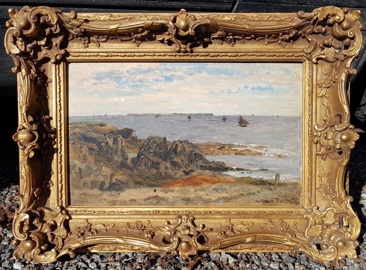 Hippolyte-camille Delpy - Sailboats At Sea - Rare Oil On Panel - C.1880