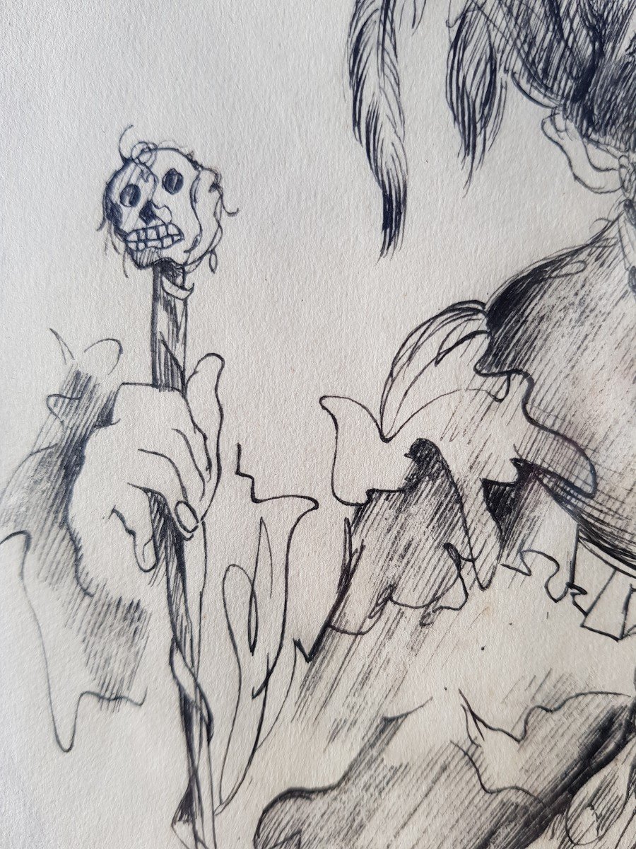 Léonor FINI - JULIETTE, MARQUIS DE SADE - RARE DESSIN ENCRE - EROTICA - 1944-photo-3