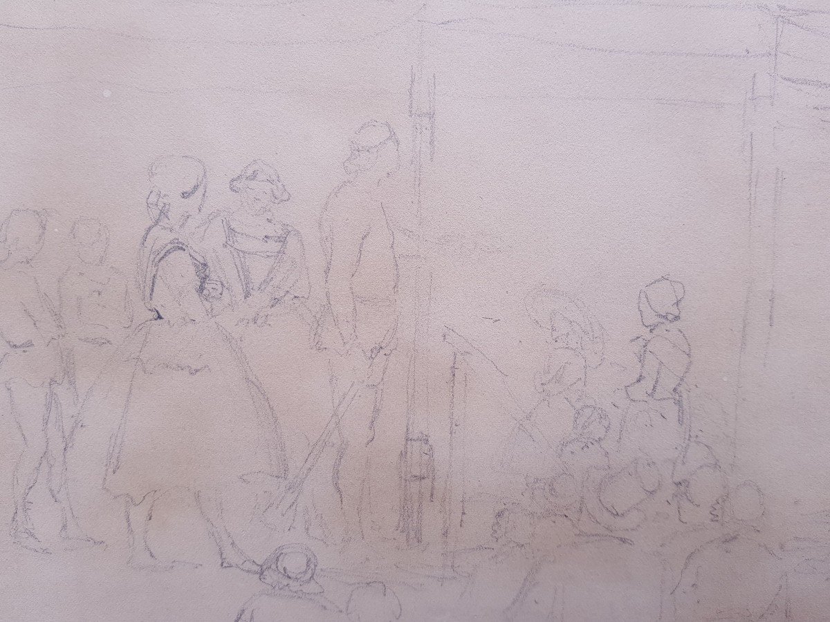 Camille PISSARRO - FOIRE ST MARTIN A PONTOISE - DESSIN CRAYON-photo-3