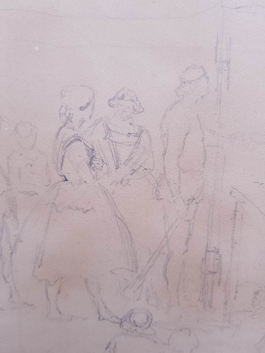 Camille PISSARRO - FOIRE ST MARTIN A PONTOISE - DESSIN CRAYON-photo-1