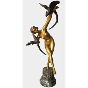 COLINET - DANSEUSE AUX PERROQUETS - BRONZE 76 CMS