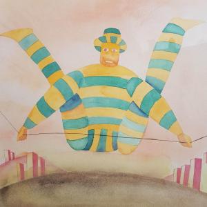 Jean-michel Folon (style Of) - Watercolor - Acrobat