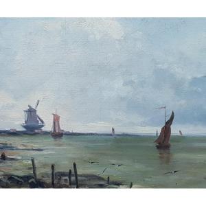 DELPY - Huile sur toile 60 x 73 cms - Voiliers à Dordrecht