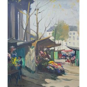 Constantin Kluge - Oil Painting - Paris, Flower Market 
