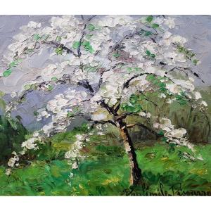 Paul-Emile PISSARRO - Huile 27 x 35 cms - Pommier en fleur