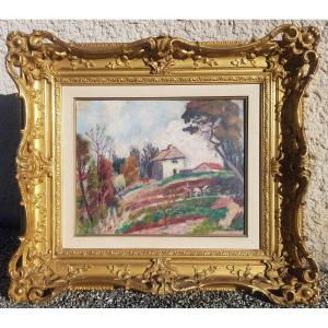 Roderic O'CONOR - Huile sur carton - Paysage au cheval blanc