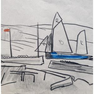 Mathurin Meheut - Drawing - Sailboat In Port 