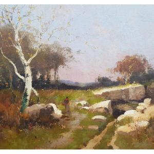 Galien Laloue - Oil On Canvas - Landscape With Woman