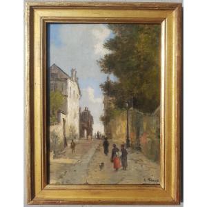 PÉCRUS - Huile sur panneau - Rue à MONTMARTRE - 1880