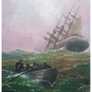 ZEYTLINE - Huile sur panneau - Grand format - Voilier en mer