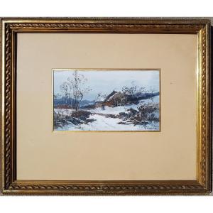 Galien Laloue - Gouache - Snowy Landscape 