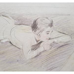 Paul-cesar Helleu - Large Drawing - Dreamy Young Girl