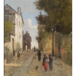 Pecrus - Oil C.1880 - Street In Montmartre, Paris