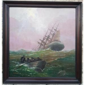 Zeytline - Large Oil Painting - Sailboat At Sea - 1930