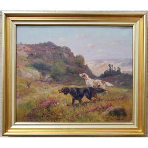 Eugène PETIT - Huile sur toile XIXè - Chiens de chasse