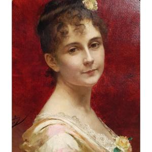 Chantron - Oil On Canvas - 1884 - Young Woman Portrait