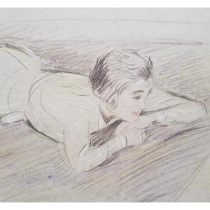 Paul-César HELLEU - Grand dessin - Jeune fille