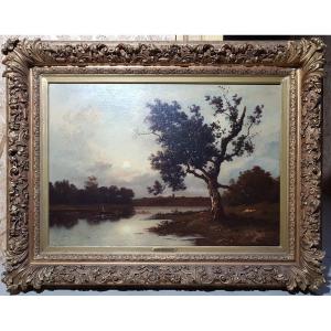 Léon RICHET - Grand tableau XIXè - Barbizon