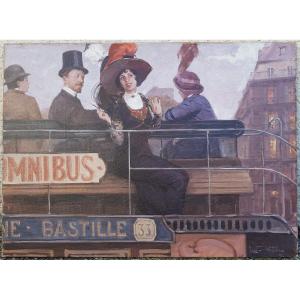 ZEYTLINE - Huile sur toile - Belle époque - Omnibus, PARIS