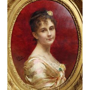 Chantron - Oil On Canvas - Young Woman Portrait - 1884