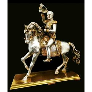 NAPOLÉON à cheval - Bronze doré / argenté XIXè