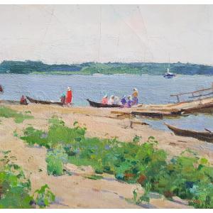 Nikolai Timkov - Painting - River Banks Of Neva , Russia