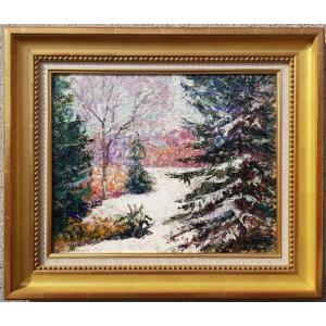 Victor Charreton - Oil 33 X 41 Cms - Snowy Landscape