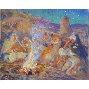 Etienne Dinet - Orientalist Gouache - Flute Player