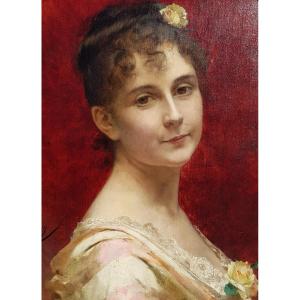 Chantron - Oil On Canvas - Woman Portrait - 1884