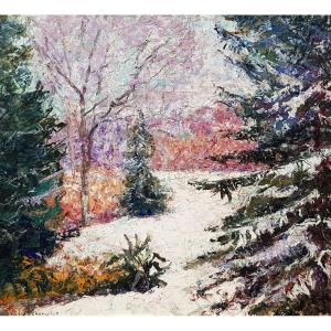 Victor CHARRETON - Huile 33 x 41 cms - Paysage enneigé