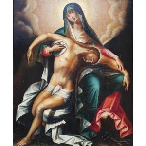 Ecole flamande 1600 - Huile sur panneau - Pieta / Vierge