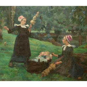 Ecole bretonne - 1900 - Grand tableau 1m30