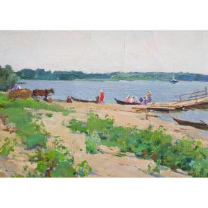 Nikolaï TIMKOV - Huile sur toile - Bords de la Neva, Russie