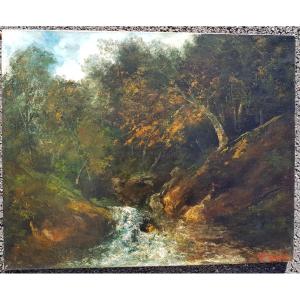 COURBET - Huile sur toile - 1870 - Cascade en forêt