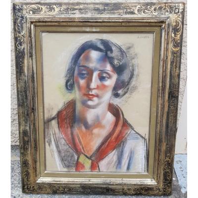 André Lhote - Large Pastel 64 X 48 Cms - Portrait Of Anne - 1931