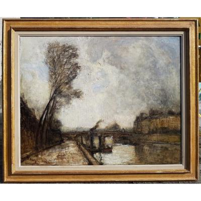 FRANK BOGGS - LA SEINE AU PONT NEUF, PARIS - IMPRESSIONNISTE AMERICAIN -  HUILE SUR TOILE 65 x 81 cms