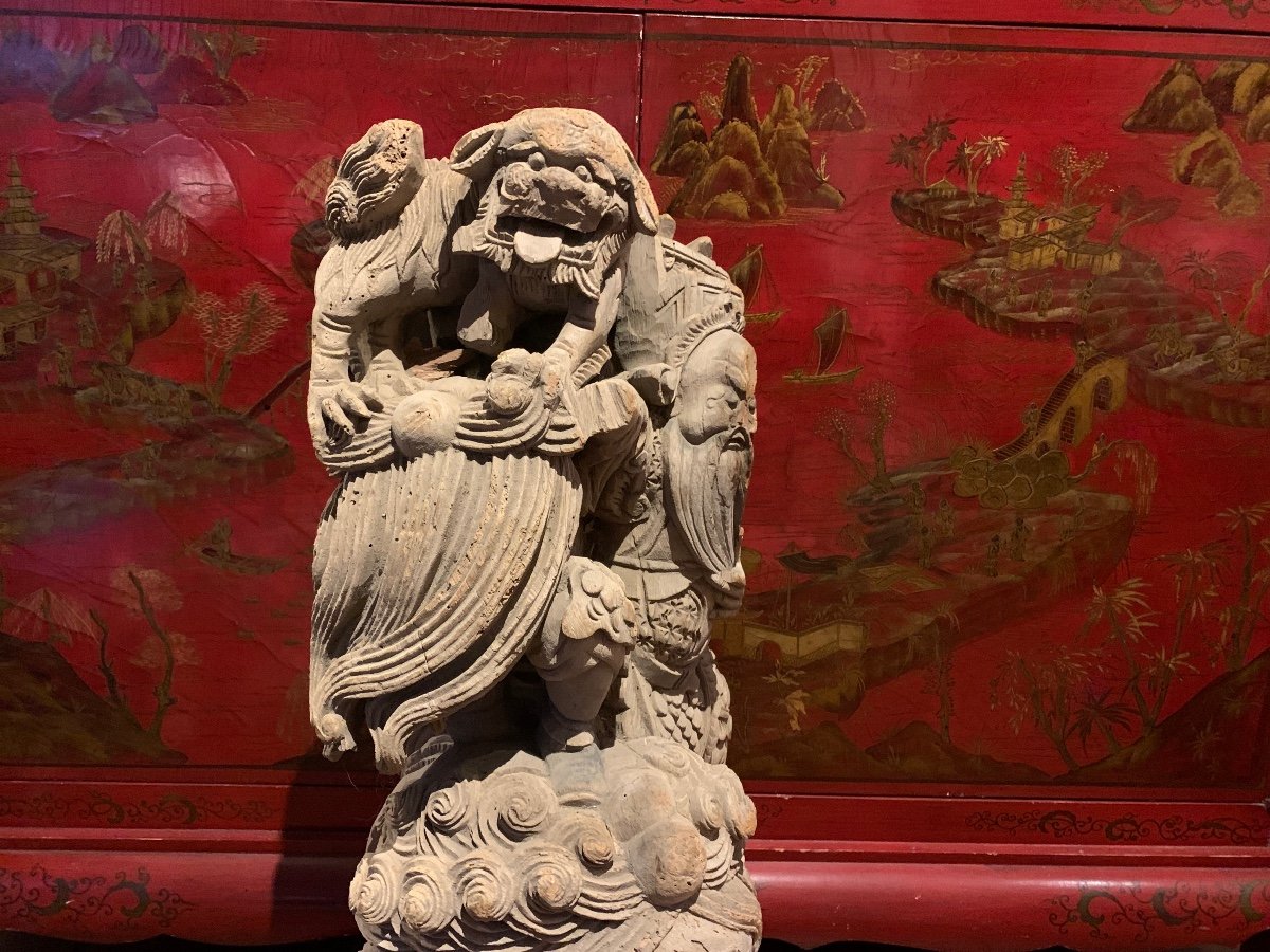 Sculpture Bois Chine XVIII …élément D’architecture .